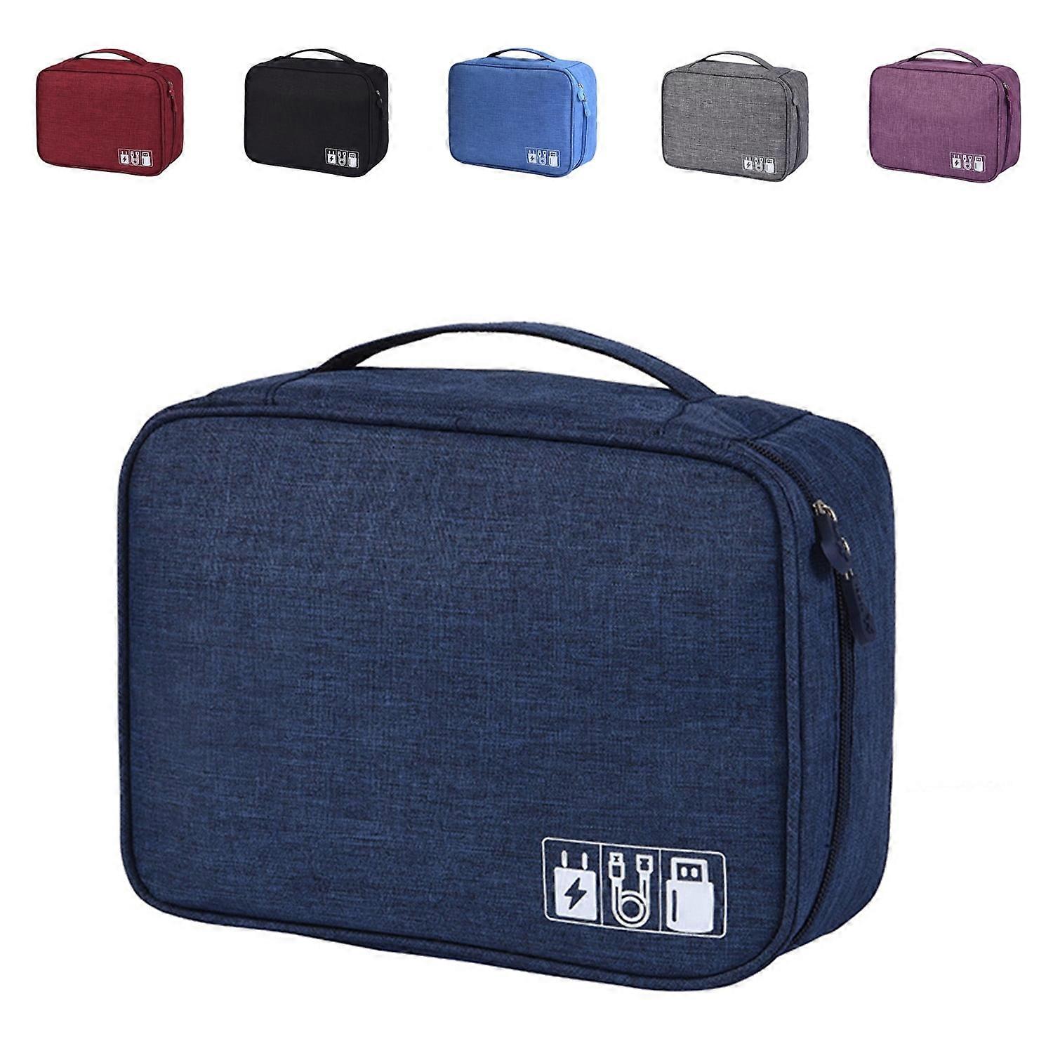 Data Cable Storage Bag Travel Charging Treasure Earphone Storage Box Multi-function Compartment Digital Bag(Dark Blue)