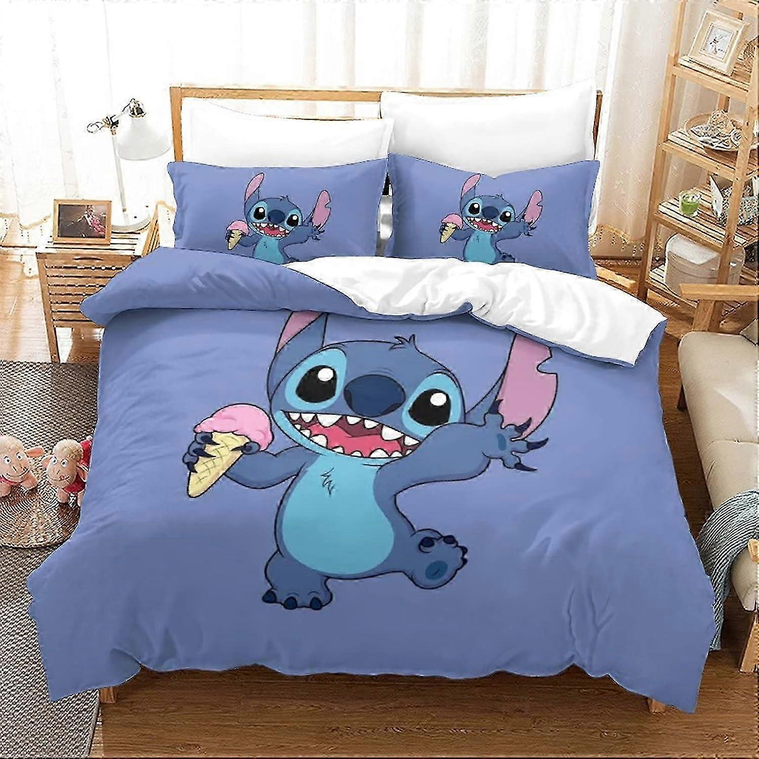 Stitch Pieces Duvet Cover Set Lilo & Stitch Animated Characters Print Bedding Quilt Duvet Cover,Ultra Soft Hypoallergenic Microfiber Ro 135*