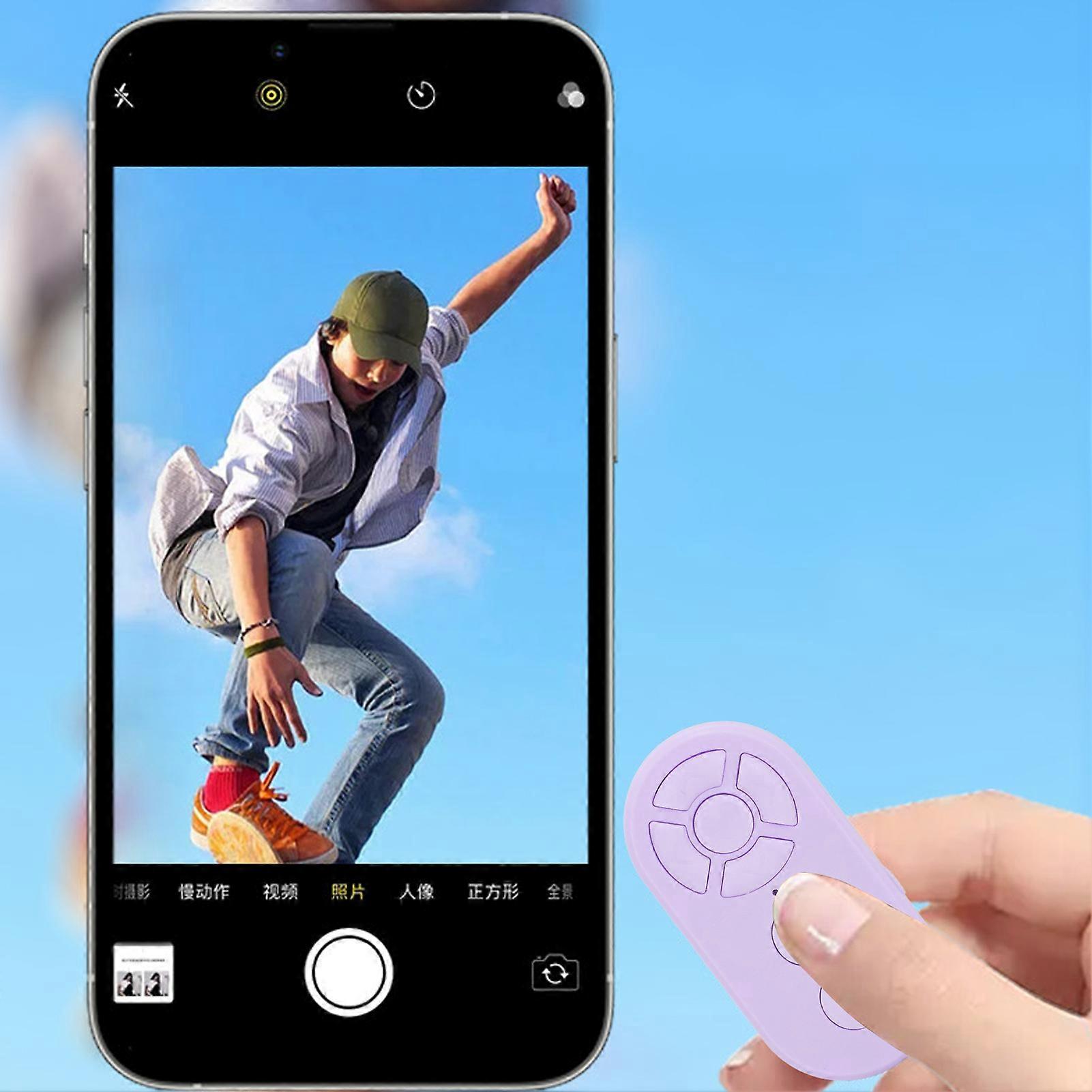 Remote Control Selfie Button Type C Rechargeable BT 10m / 32.8ft Selfie Button Clicker for Electronic Book Video Recording Purple 