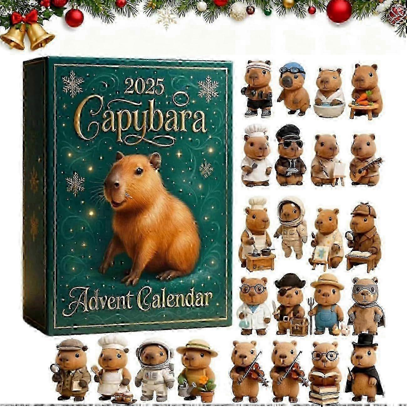 Capybara Advent Calendar 2025,2d Acrylic Capybaras Ornaments Christmas Decor,24 Days Christmas Advent Countdown Calendar with 24 Capybara Orname miao4