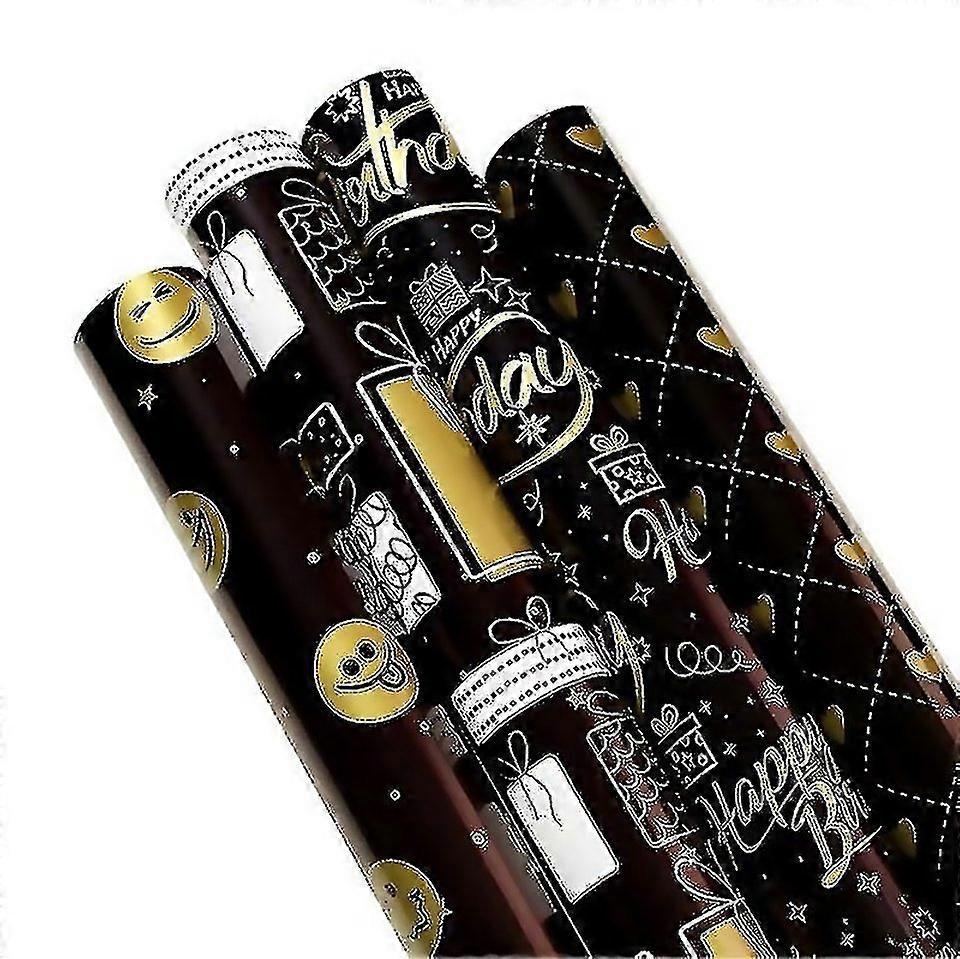 For 4pcs And Gift Wrapping Paper Set Black Gold