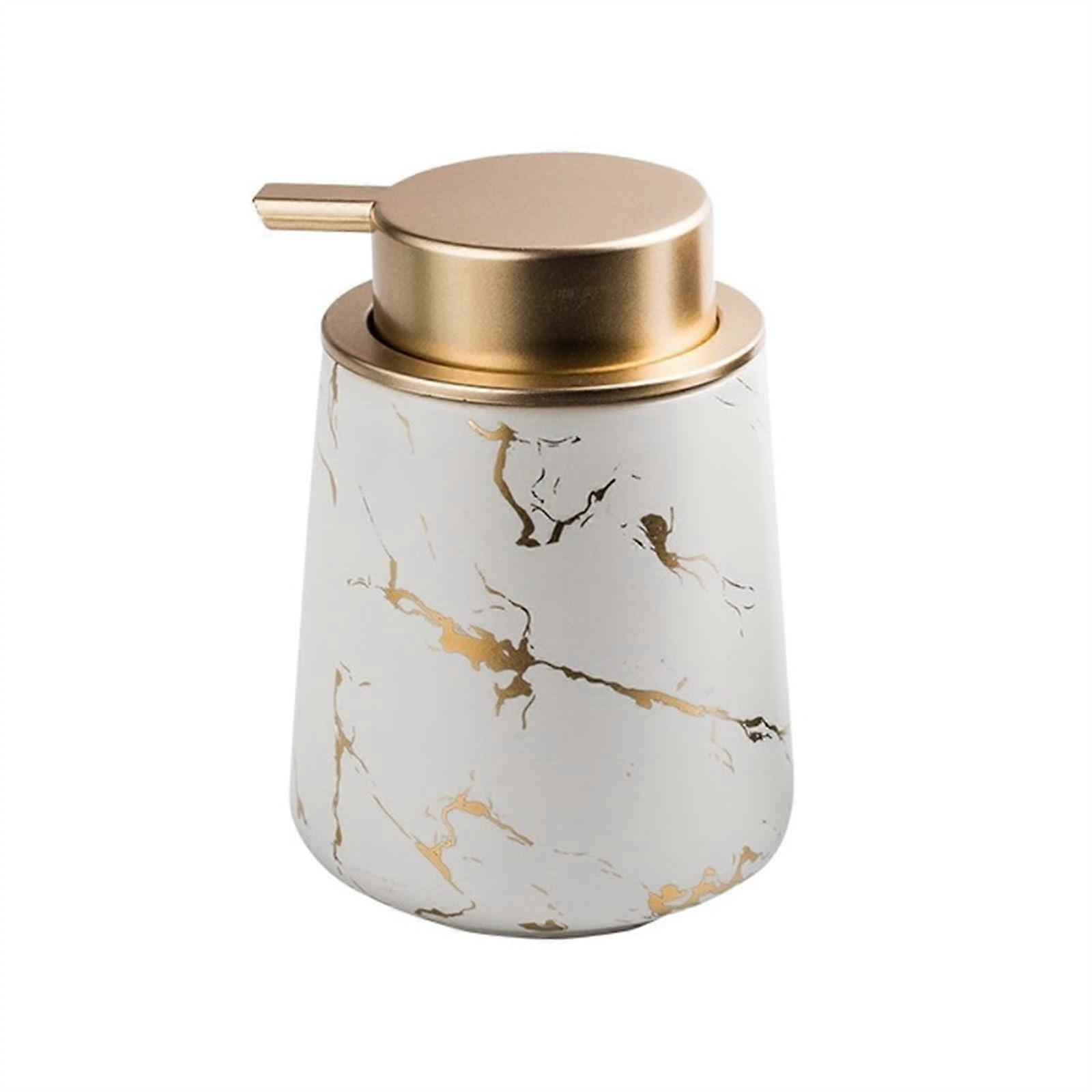 Hand Soap Dispenser Ceramic 400 Ml Marble Texture Refillable Lotion Dispenser For Kitchen White Large Pump