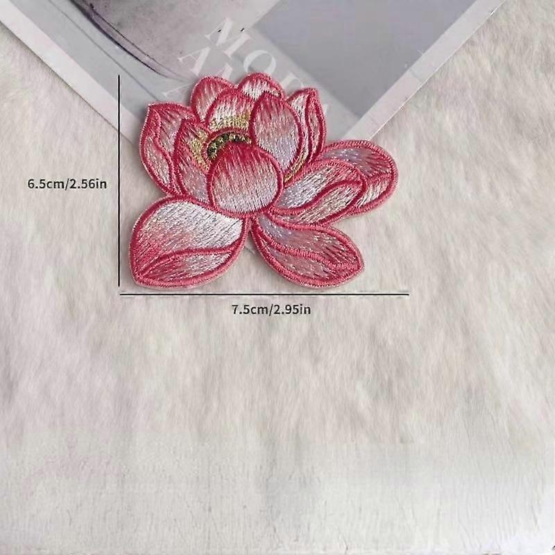2Pcs Lotus Embroidered Fabric Patch for Cheongsam, Lotus and Bamboo Leaf Patch