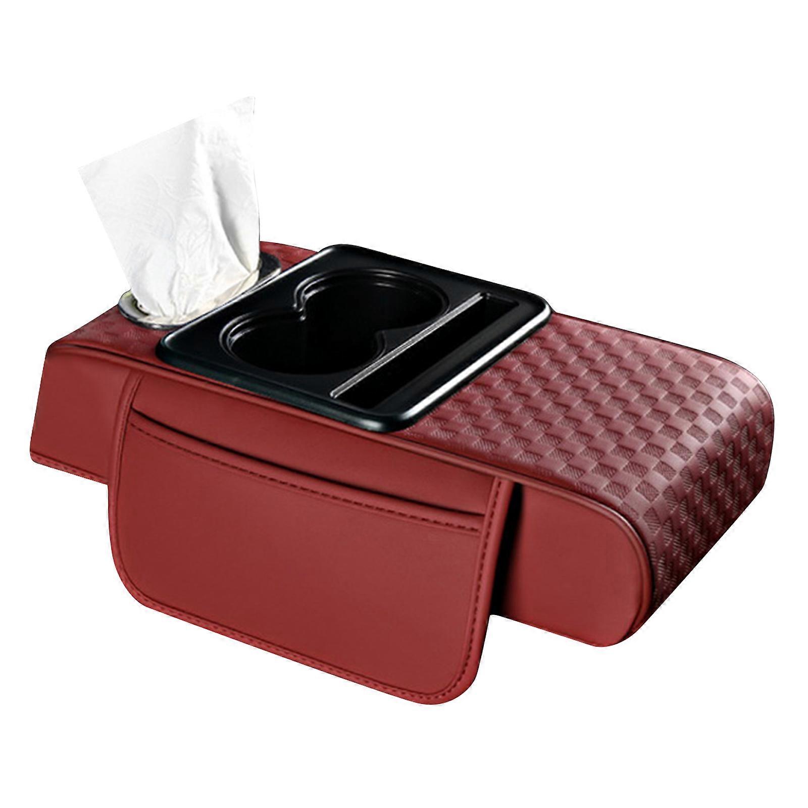 Quick Installation Armrest Box Heighten Pad Cushion Elbow Support with Pocket Tissue Cup Holder Height Increasing Pad  Red