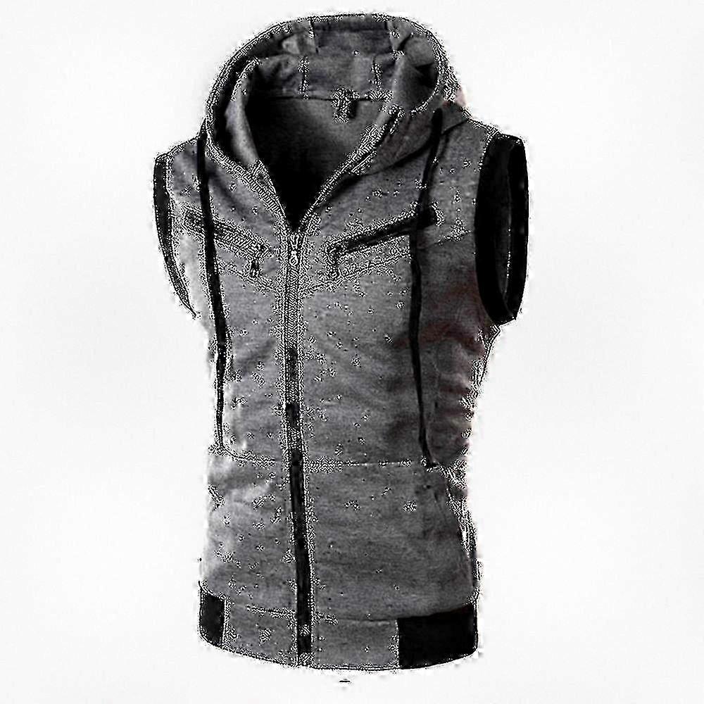 Herr Zip Up Huva Väst Ärmlös Väst Jacka Väst Topp