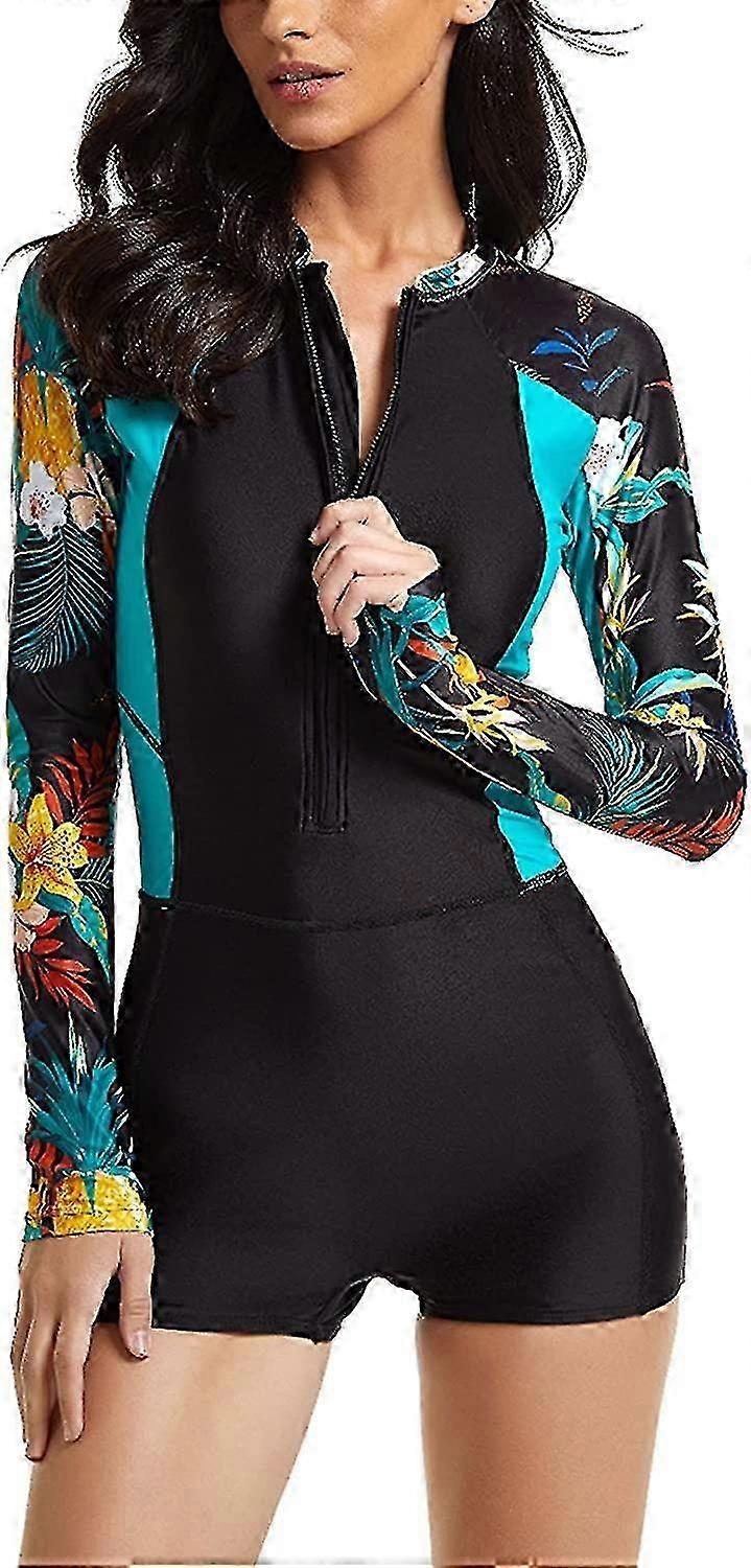 Damen Zip Front Surf Badeanzug Langarm Rash Guard Bademode