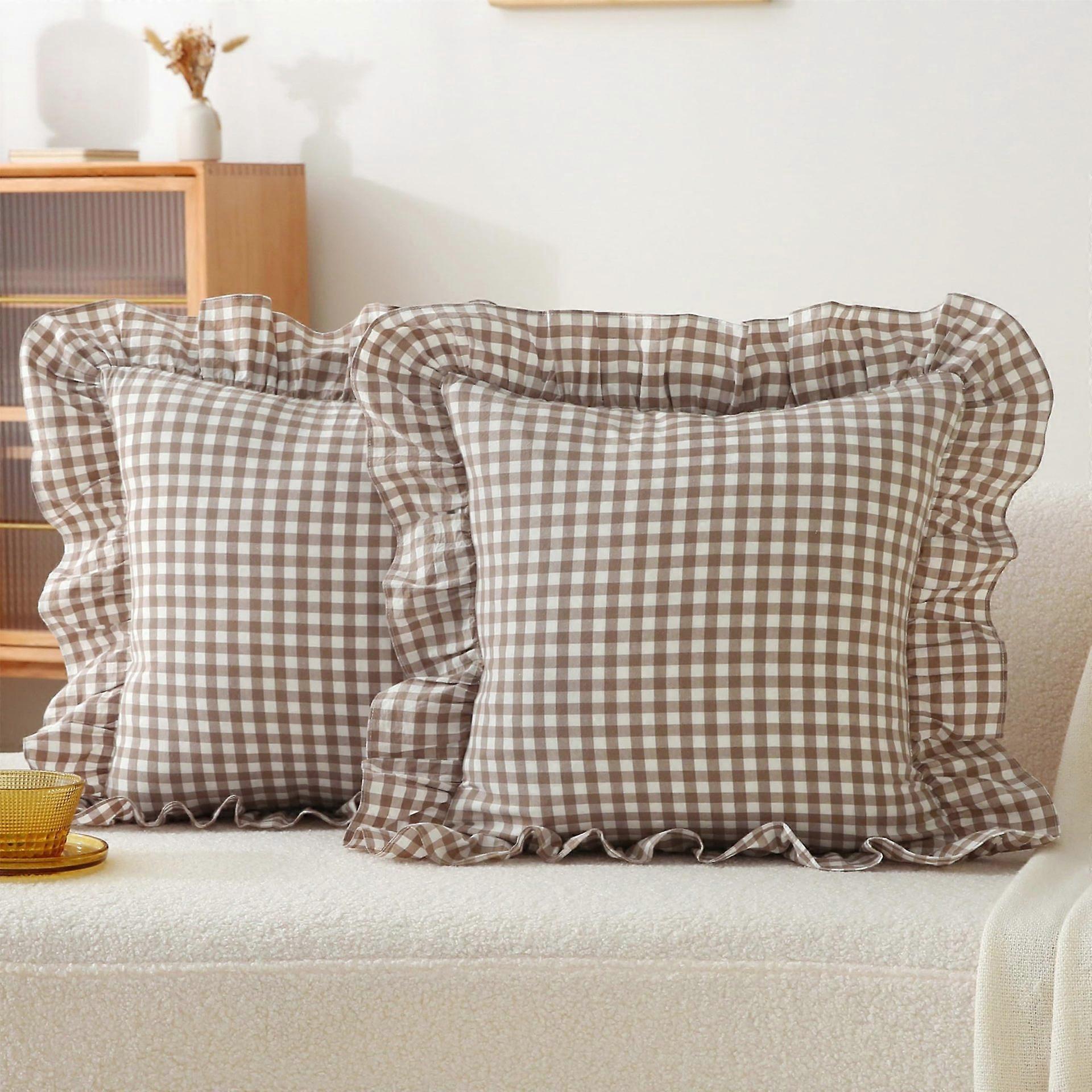 Grayish brown, 40*40cm, checkered pattern, simple and stylish, throw pillow, pillowcase, single pillowcase.