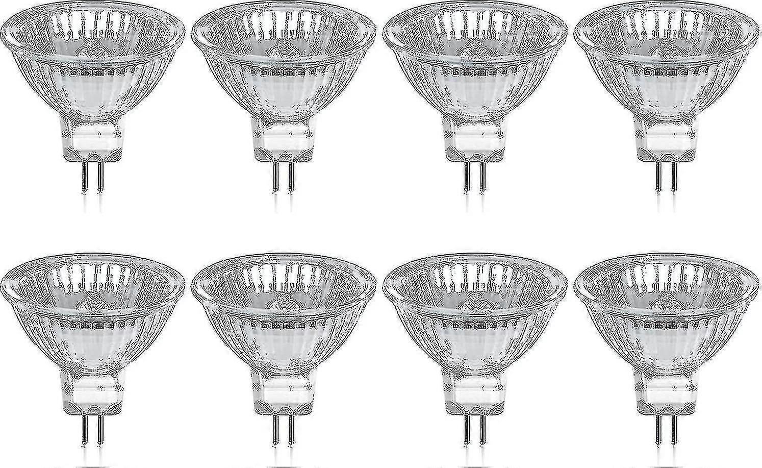 عبوة من 8 لمبات هالوجين Gu5.3 Mr16 35 واط 12 فولت قابل للتعتيم - أبيض دافئ 2800 كلفن ، 400 لومن ، غطاء زجاجي -xx-hy