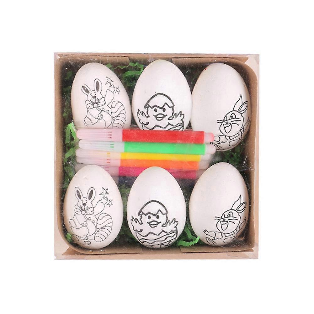 6Pcs Easter DIY Hand-Painted Eggs 2024 Children's Handmade -C