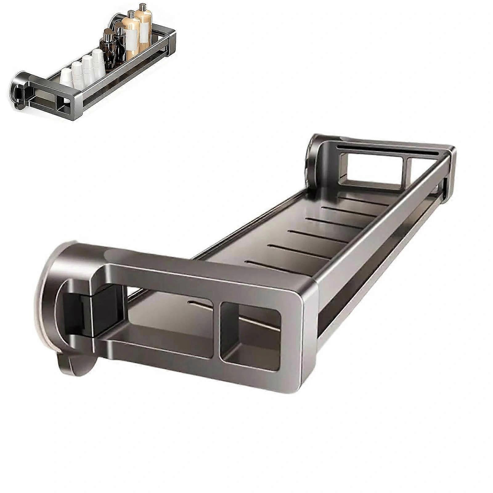 Suction Cup Shower Shelf with Rods and Hooks, Rustproof NoDrill Wall Storage Rack for Bathroom or Kitchen, 30cm