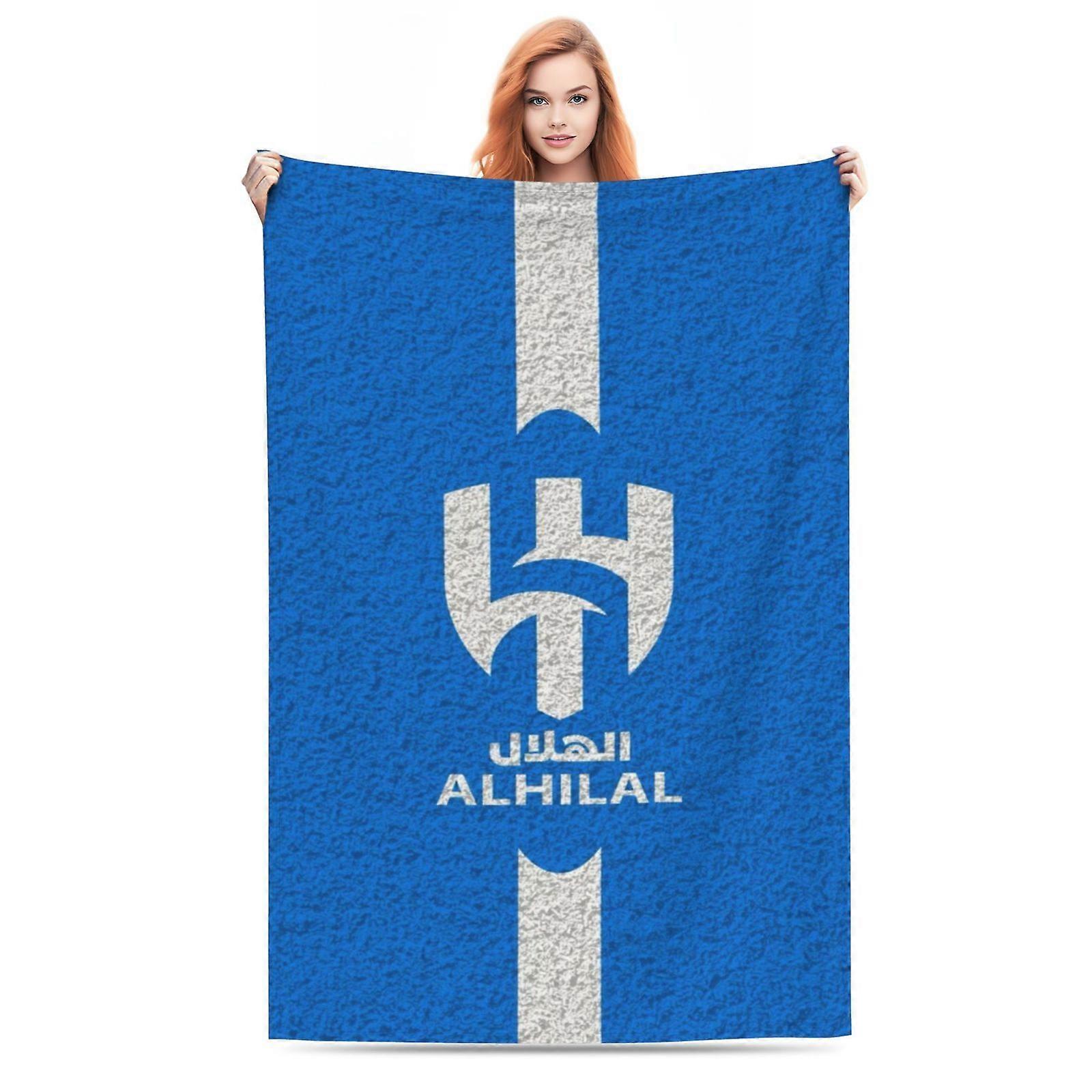 Plyšová flísová deka s oficiálnym logom Al Hilal FC - celoročná mäkká polyesterová prehoz s arabským a anglickým dizajnom, Machi-POIUY298