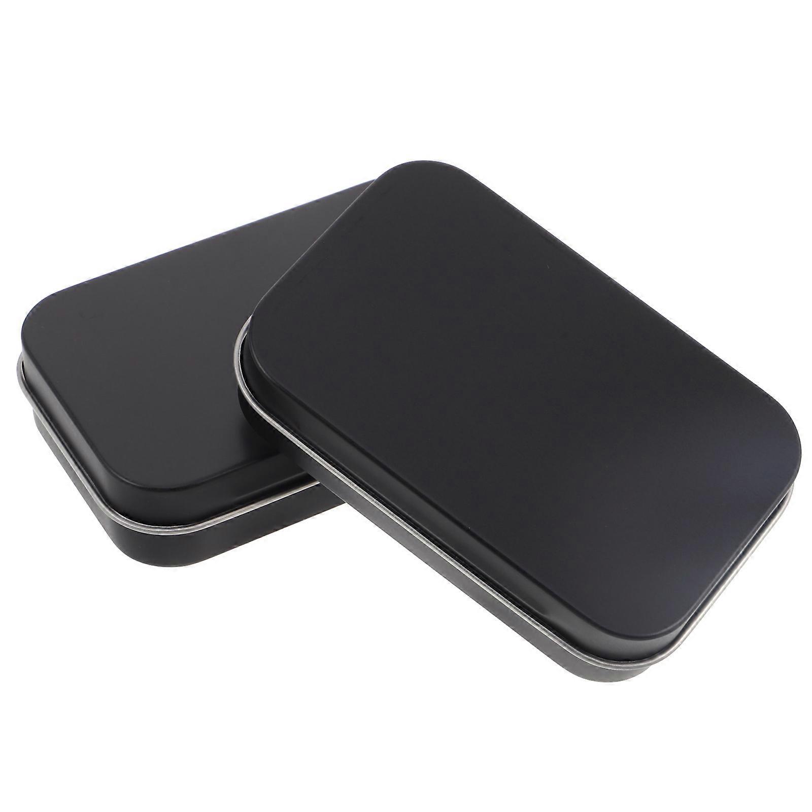 Black Mini Metal Tin Box for Storage 2Pcs Rectangular Portable Hinged Lids