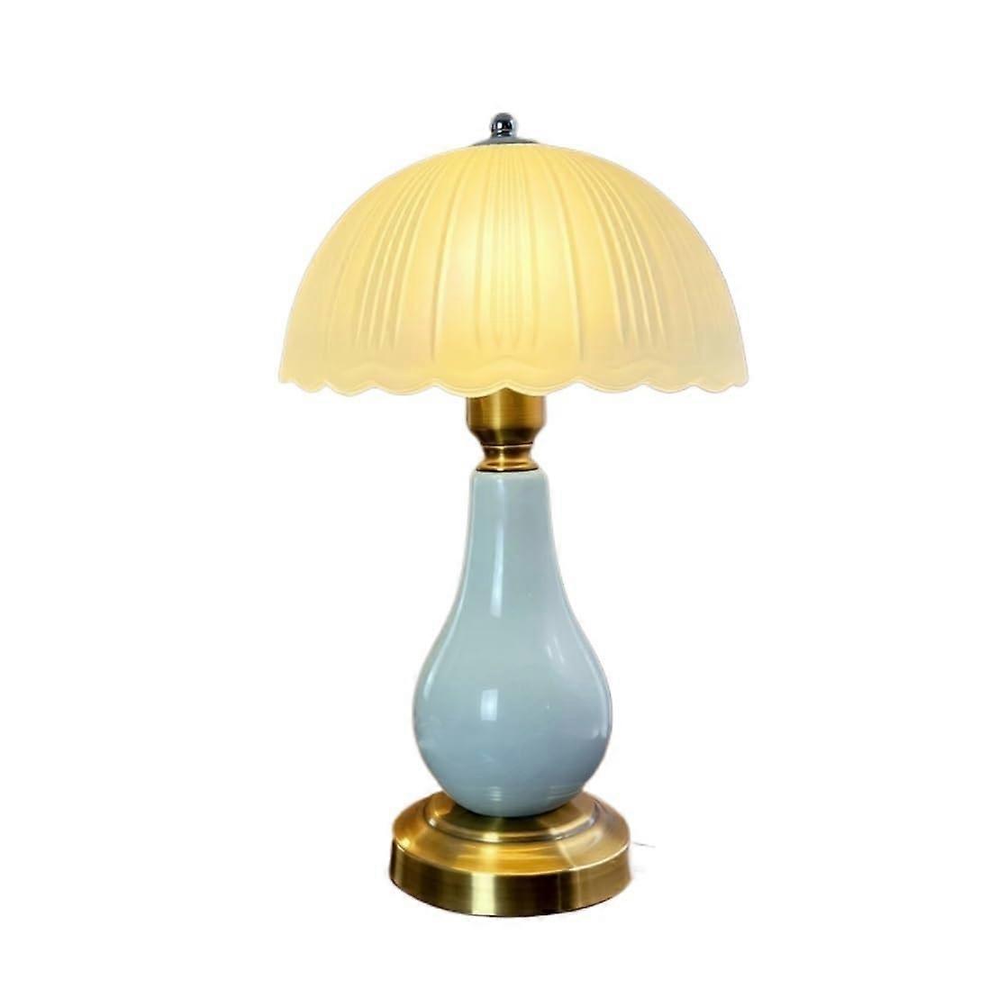 16 Inch Vintage Ceramic Table Lamp with Glass Shade, Touch Control 3 Modes Bedside Lighting