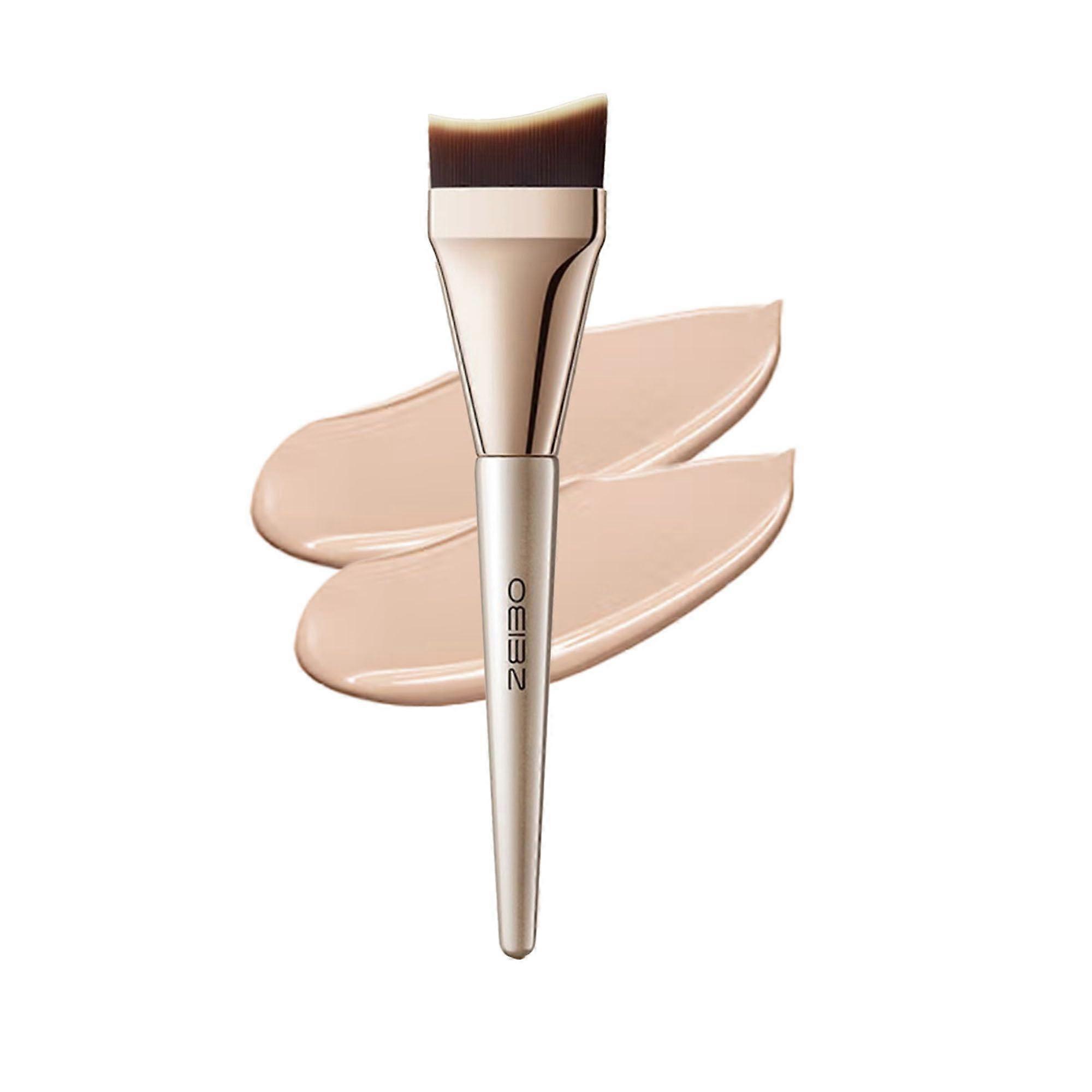 Foundation Brush with UltraThin Crescent Head for Smooth Coverage, Silver Synthetic Bristles