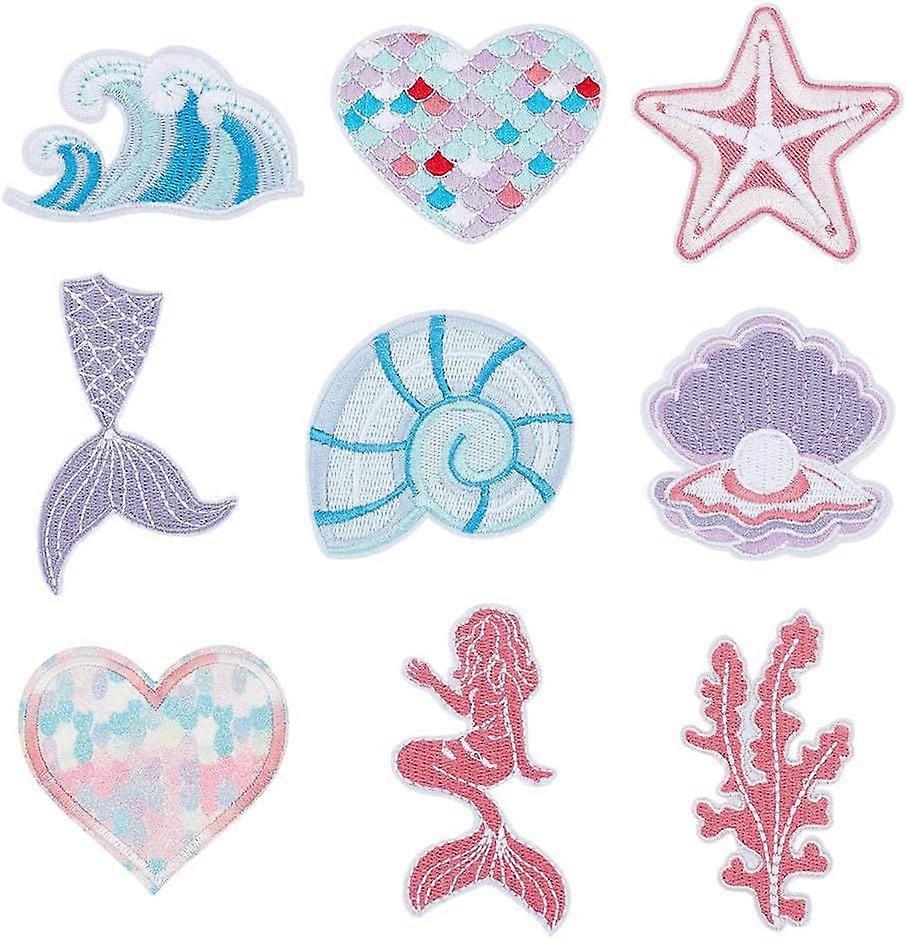 9 Pcs 9 Styles Iron on Patches for Clothes Ocean Theme Sea Shell Iron on Patches Seashell Pearl Sew on Embroidered Applique for DIY Backpacks Hats Jea