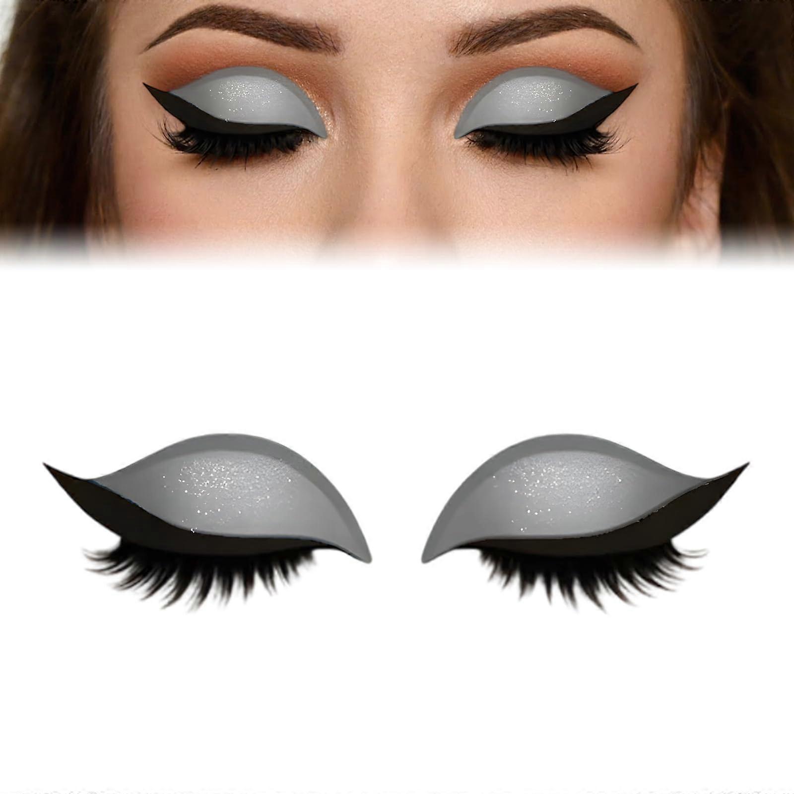 Reusable Eye Makeup Stickers with False Eyelashes and Eyeshadow, Waterproof 3in1 Silver