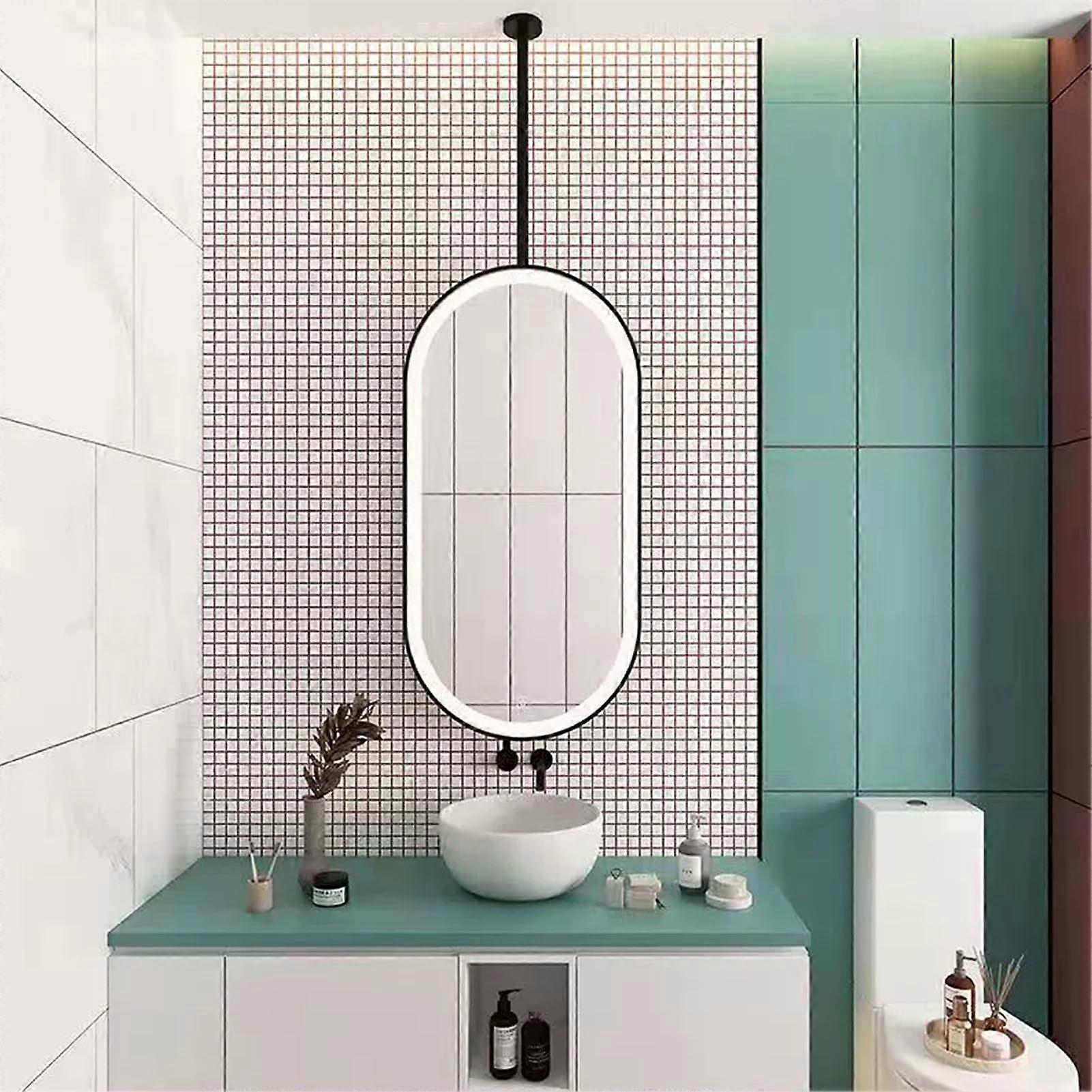 LED Bathroom Mirror Ceiling Mounted Oval Vanity with ThreeTone Lighting Waterproof 40x60cm