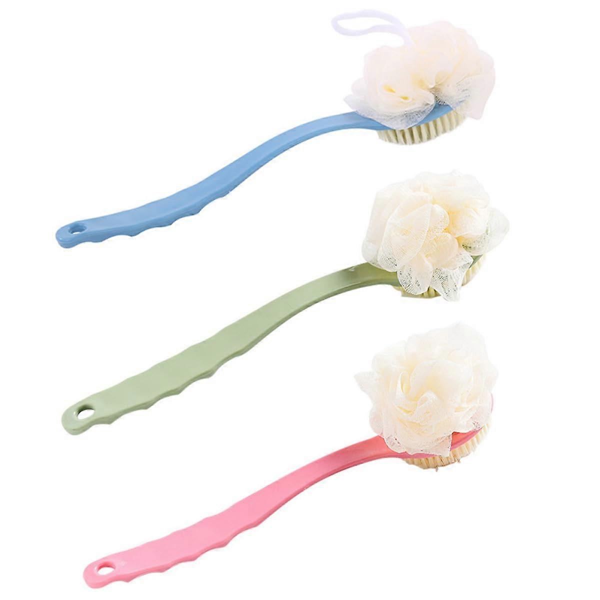 3pcs Long Handle Bath Body Brush with AntiSlip Grip Deep Cleansing Back Scrubber for Shower