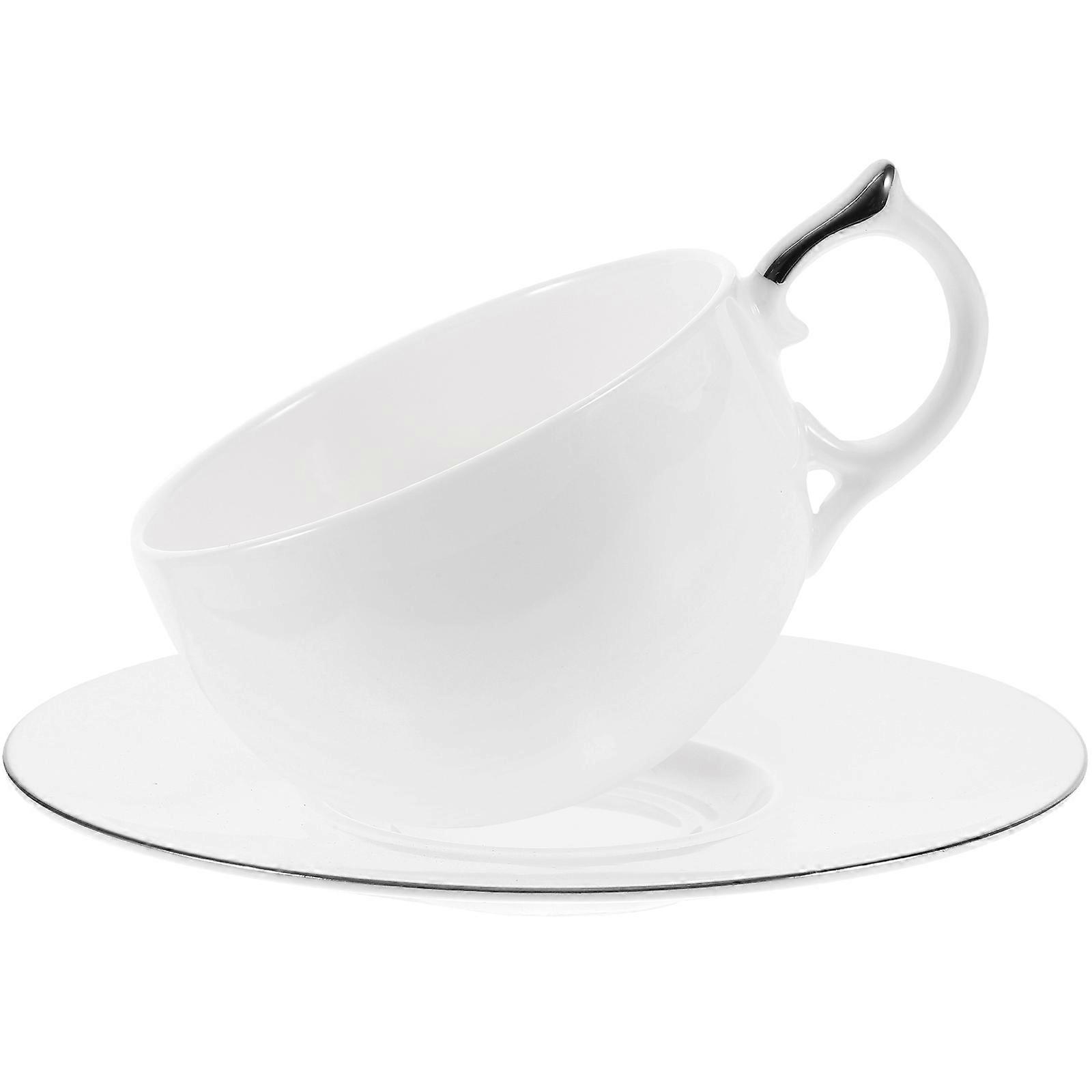 Ceramic Coffee Cup with Saucer Coffee Mug for Home Use 1Set Silver