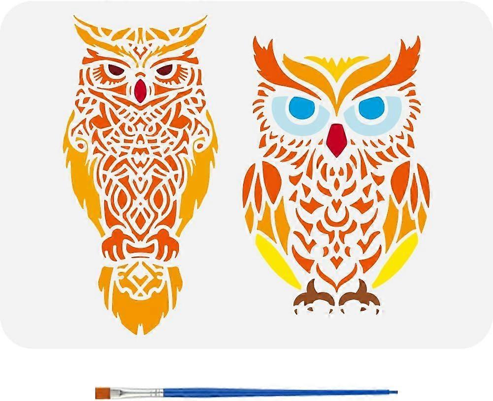 Owls Stencils with a Paint Brush 11.7x8.3Inch Two Owls Stencils Reusable Birds Pattern Stencil Large Owls Painting Stencil Animal Themes Owls Template