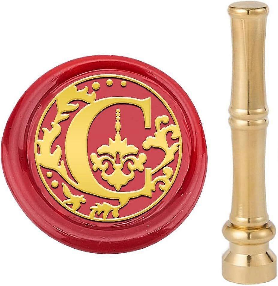 15mm Wax Sealing Stamp Letter C Alphabet Initials Olive Leaves Retro Vintage Mini Wax Seal Stamp Classic with Bamboo Stick Shape Handle for Invitation