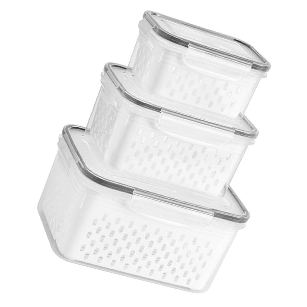 3pcs Fridge Storage Containers with Removable Drain Baskets, Stackable Vegetable Storage Bins