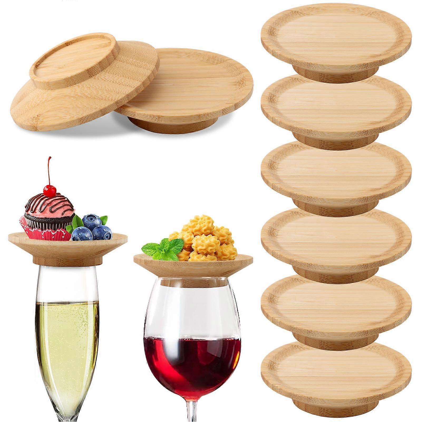 8 Pcs Wine Glass Charcuterie Topper Bamboo Appetizer Plates Dual Use for Parties and Gatherings
