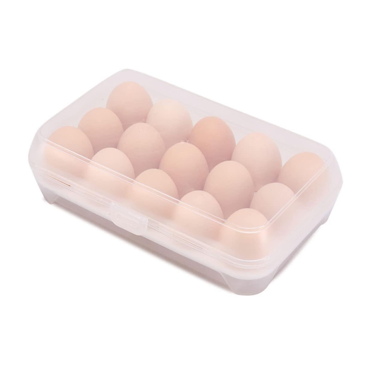 15 Grid Transparent Egg Storage Container Durable Plastic Egg Holder for Refrigerator Kitchen Organizer White