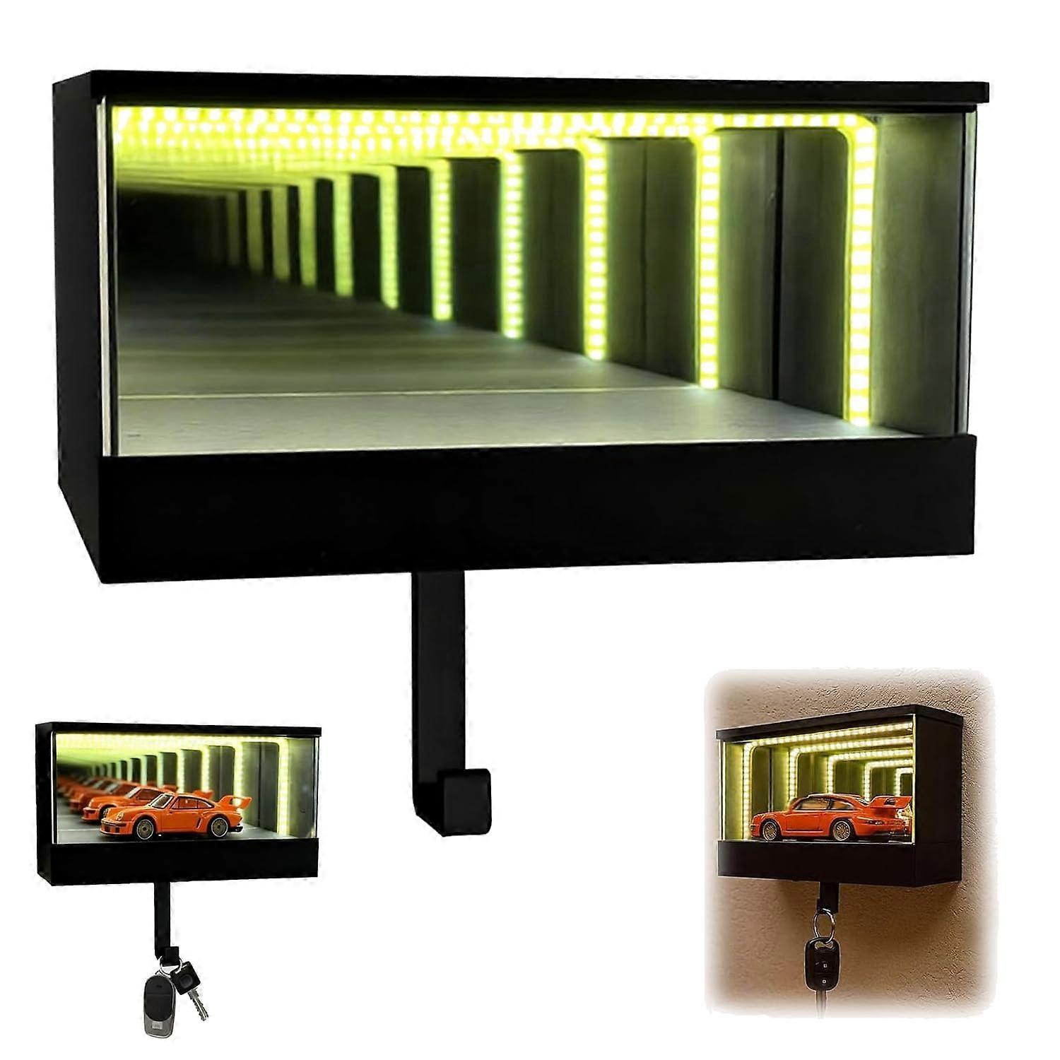 Infinity Mirror LED Keychain with 3D Illusion Light, Wall Mounted Holder for Car Enthusiasts