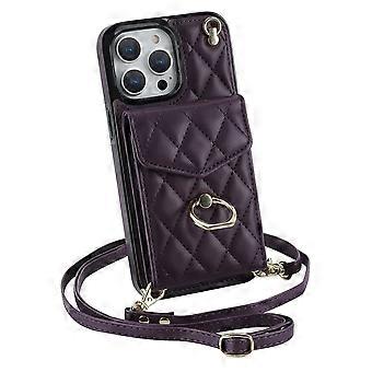 Case For Iphone 13 Mini5.4 Dark Purple Ins Card Slot Crossbody Leather No8932