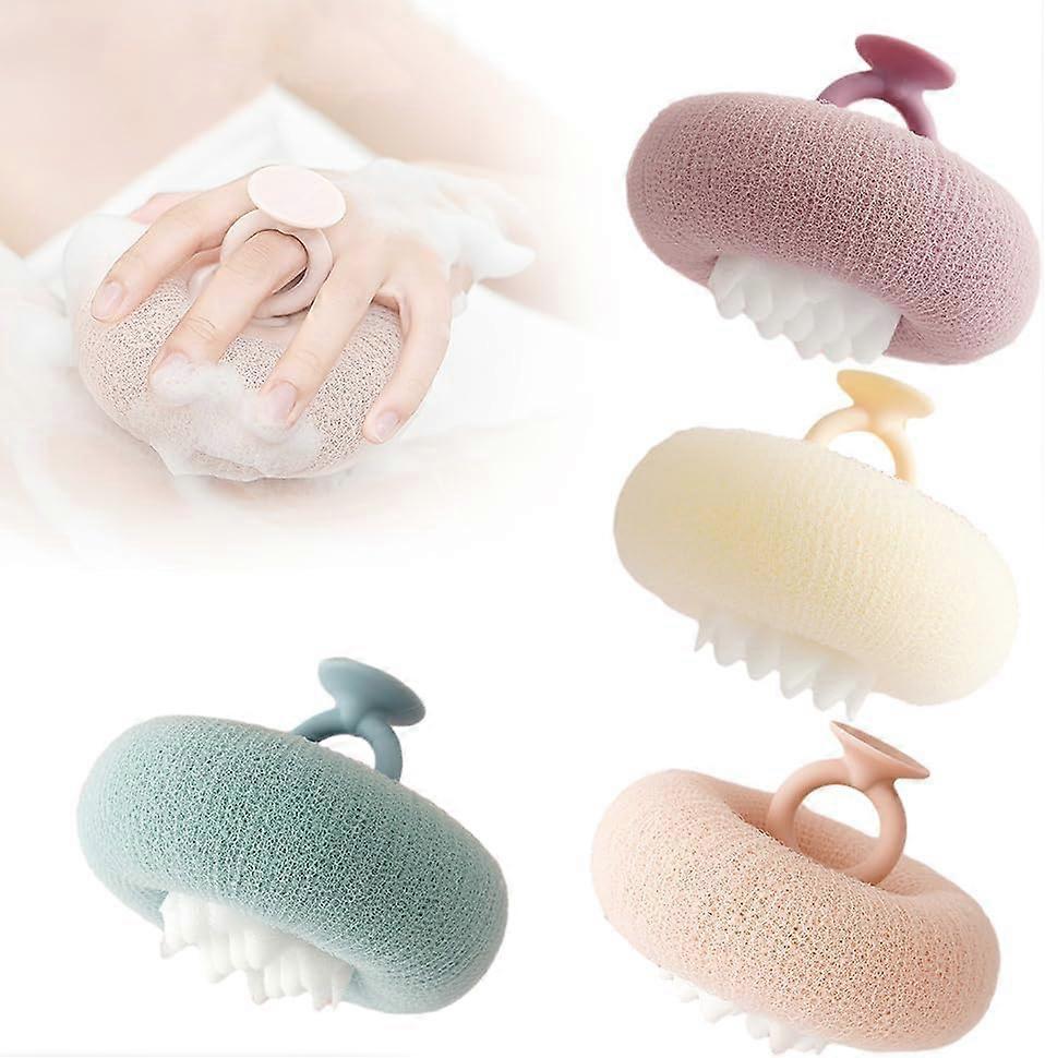 Super Soft Sunflower Bath Sponge 4PCS, 2in1 Exfoliating Shower Sponge with Suction Cup Storage