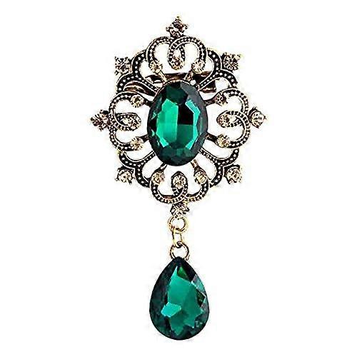 Emerald Green Teardrop Dangle Brooch for Suit or Dress, Compact Durable Metal Component