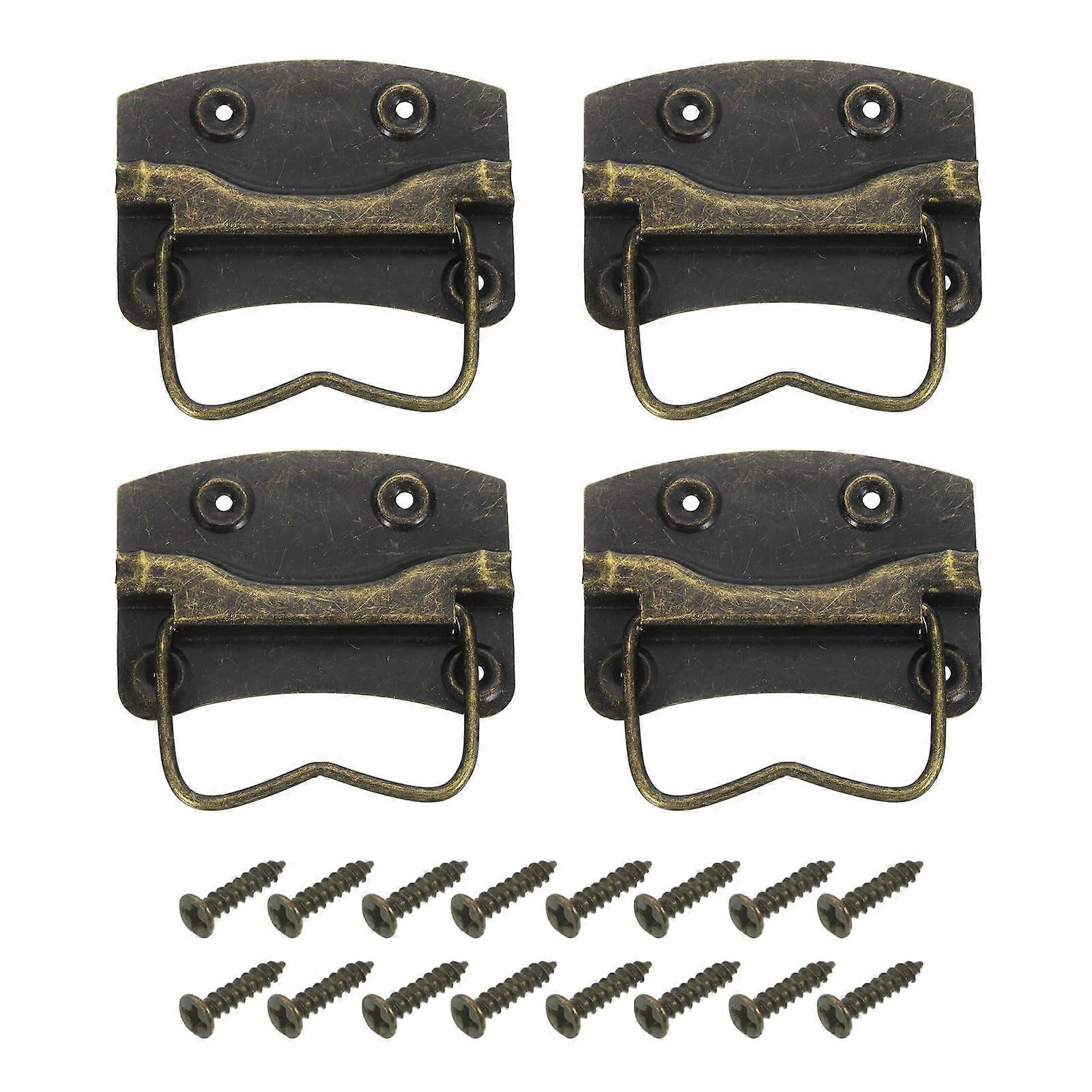 4Pcs Bronze Metal Chest and Ring Pull Handles with Screws, Foldable CorrosionResistant Drawer Toolbox Pulls