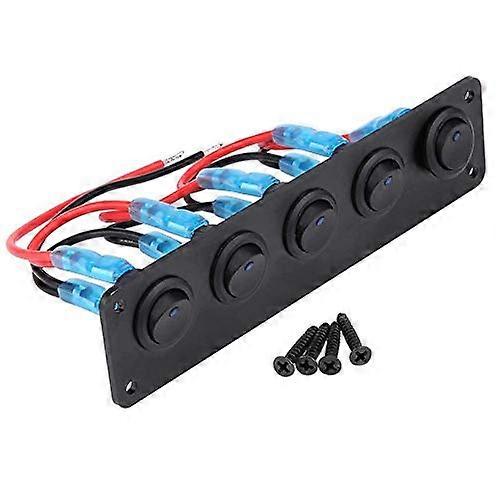5 Gang Waterproof Rocker Switch Panel 1224V Marine Blue LED Dashboard Toggle Switch (2 PCS)