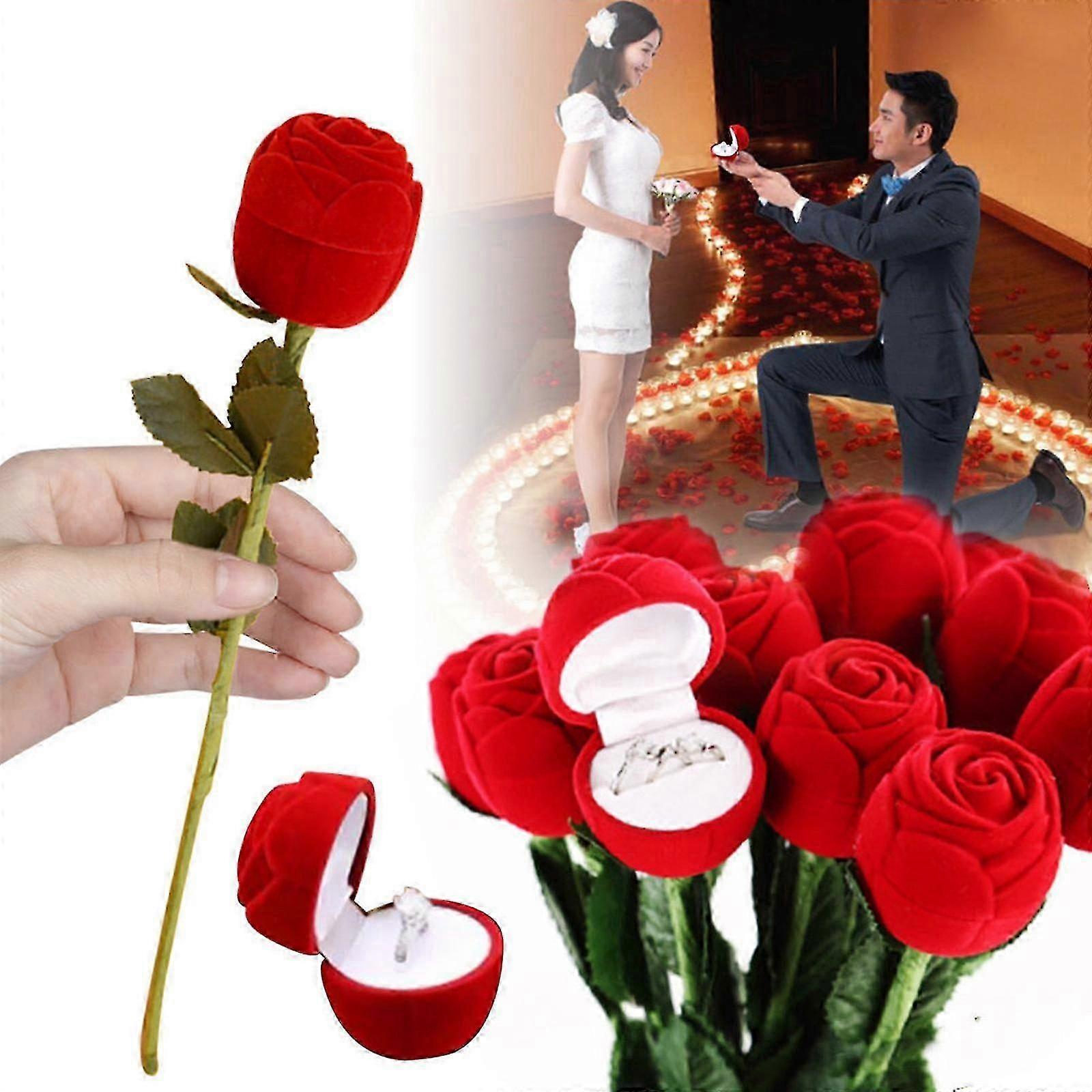 Ring Box Ring Holder Rose Ring Case Ring Bearer Wedding Ring Case Earring Storage Case Flocking Disp
