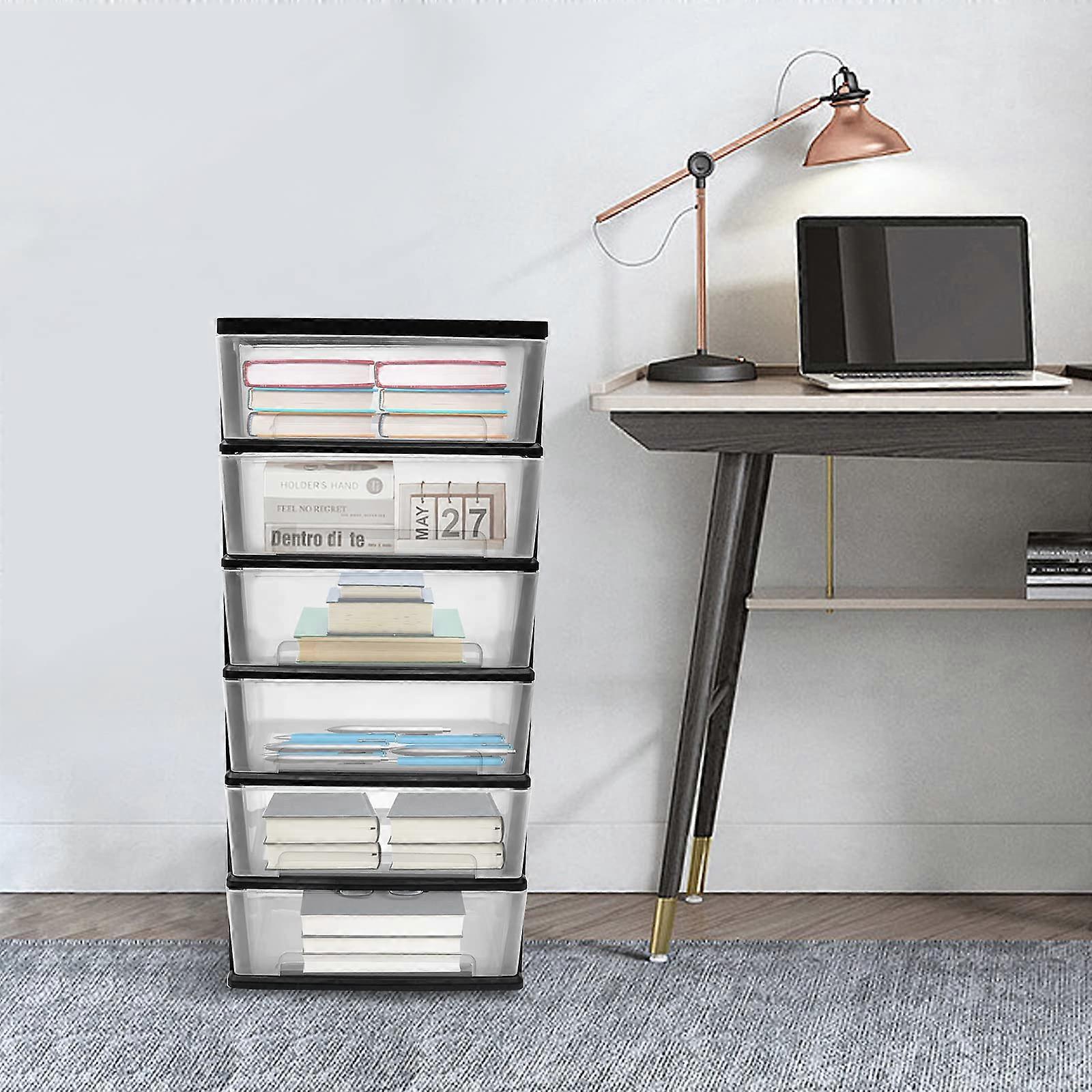 6 Tier Rolling Storage Cart with Drawers, Plastic Drawer Storage Tower on Wheels for A4 Documents