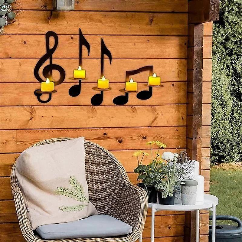 4Pc Music Notes Candle Holders-Wall Mount Hanging Candlestick Holders