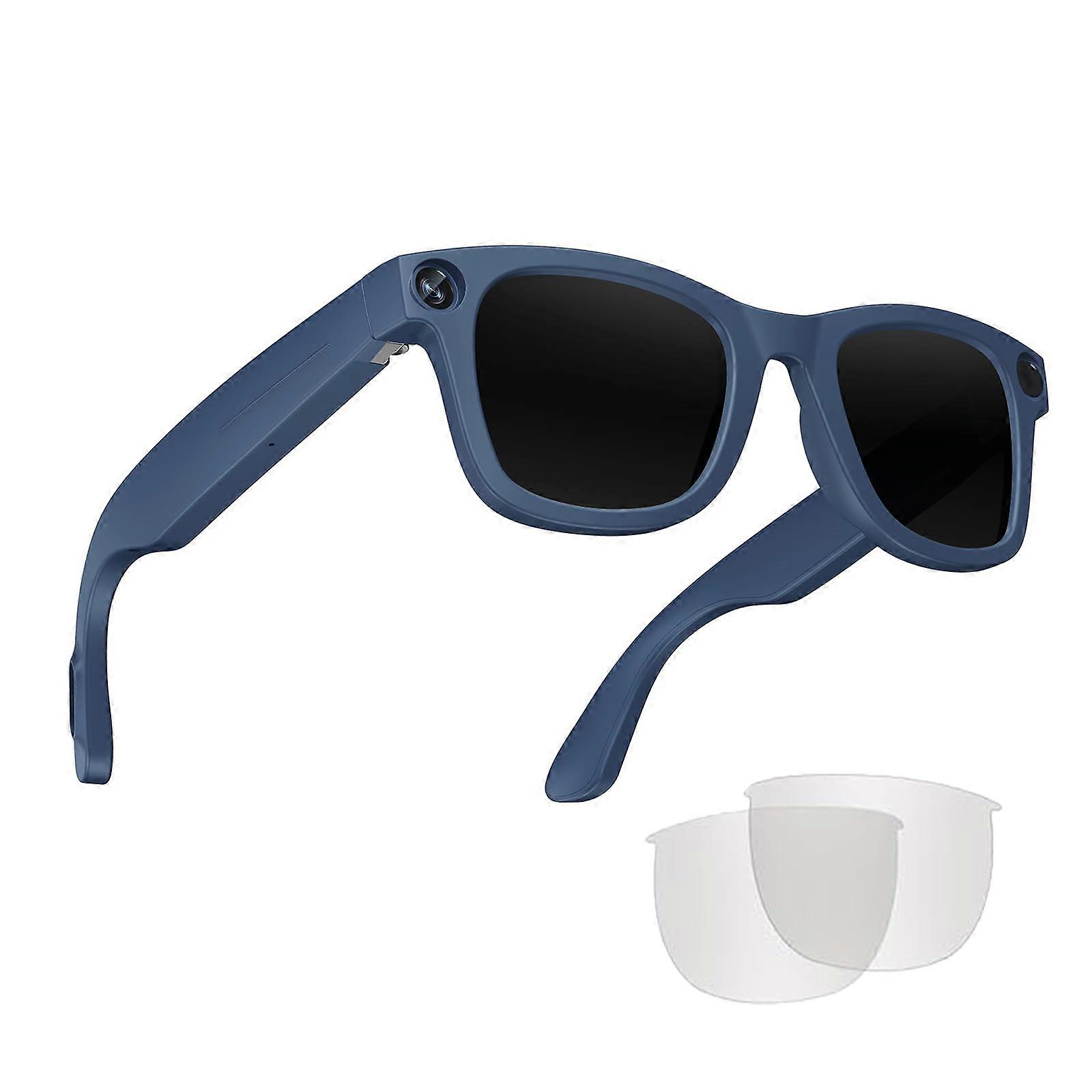 Blue Smart Glasses with AI Camera, Video Recording, Language Translation, Image Recognition for Android iOS