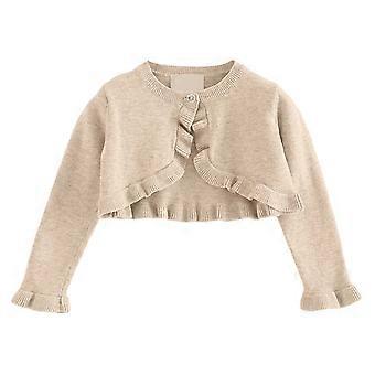 Cardigã de tricô infantil AWZXDE para meninas, aberto na frente, leve, para o outono, bege, tamanho 4-5 anos.