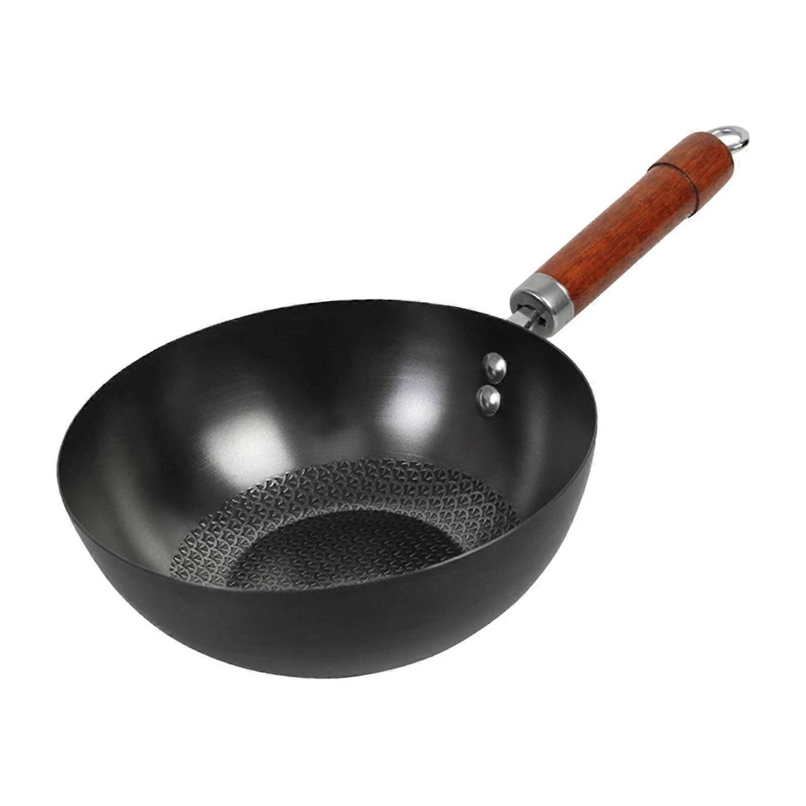 Wok Pan Flat Bottom Versatile Cookware Practical Durability Wooden Handle Frying