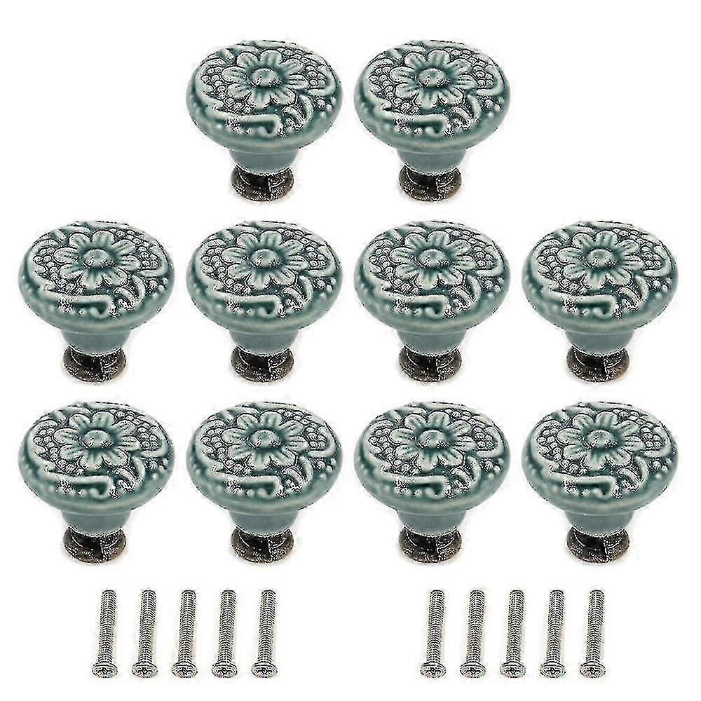 10pcs Decorative Knob Ceramic Knobs Pull Tool With Mounting Screws