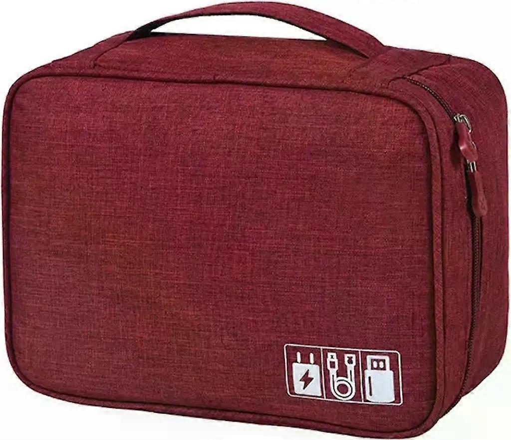 Large electronics bag, cable organizer bag, cable bag in red