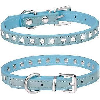 Cute, Dazzling and Stylish Suede Collar, 1 Row Sparkling Rhinestones for Small Pet, Cat, Dog, Puppy (S, Blue)