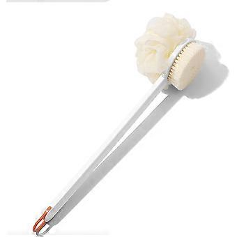 Bath Scrubber Body Brush Shower Scrubber Back Brush with Long Handle, Ergonomic Nonslip Durable (White with Bath Ball)