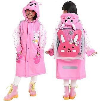 KATEA Mädchen Jungen Regenmantel Anzug für Alter 6-13 Jahre Kinder Wasserdichter Cartoon Regenmantel mit Kapuze für Outdoor Camping Radfahren Rosa Groß