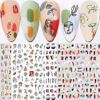 Graffiti Fun Nail Art klistermærker, abstrakte neglemærkater 3D selvklæbende abstrakt dame ansigt rosenblad negle design manicure tips negledekoration til kvinder