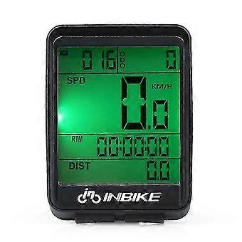 Waterdichte LCD-fietscomputer met snelheidsmeter, multifunctioneel, regenbestendig ontwerp en temperatuursensor.