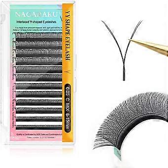 4D Y-shaped double-headed fan-shaped braided eyelash extensions, hand-woven, crisscrossed, long, soft, lightweight, and natural eyelash clusters. YY