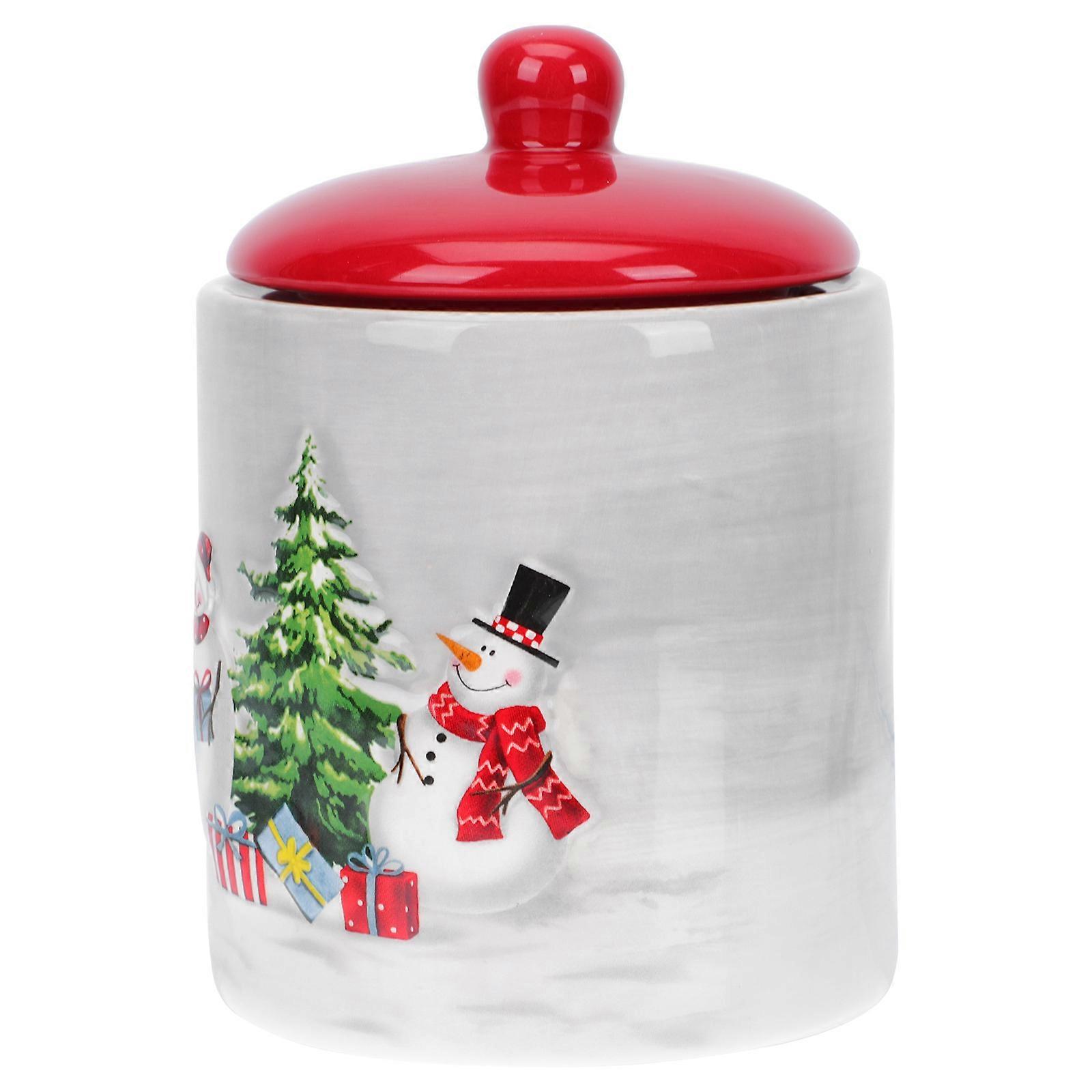Ceramic Jar Snowman Pattern for Storage 2Pcs Christmas Craft Jar