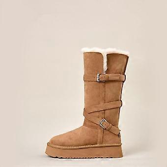 Nya långa snöstövlar för kvinnor med extra fleece och förtjockade höga bomullsskor